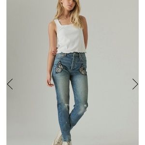 Lucky brand high rise drew embroidered butterfly jeans